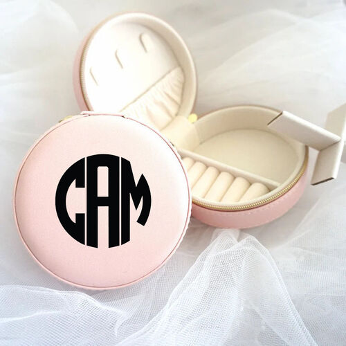 Personalized Jewelry Box Round Custom Monogram Simple Valentine's Day Gift