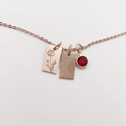 Personalized Mini Fingerprint Necklace with Birthstone