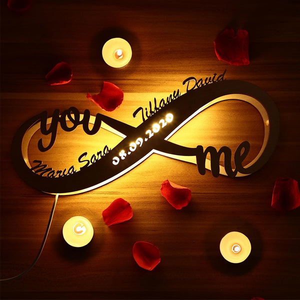 Custom Lamp Engraved Wooden Desk Nightlight Personalized Name Sign Light Infinity Love for Her
