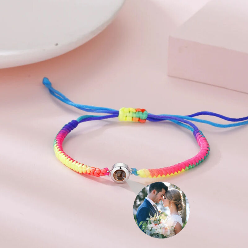Sterling Silver Personalized Photo Projection Color String Bracelet Gift For Couple