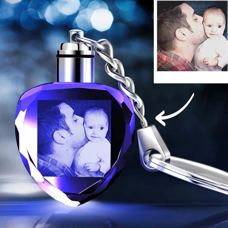 porte-clés photo personnalisé en forme de cœur en cristal Cadeaux pour papa