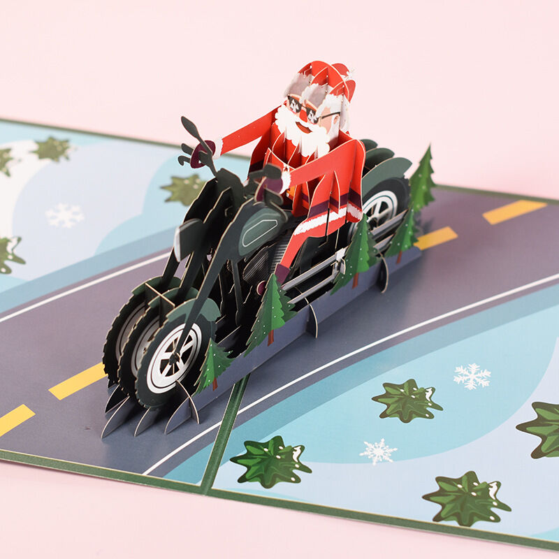 3D Motorrad Weihnachtsmann Pop Up Karte Kreatives Geschenk für Weihnachten