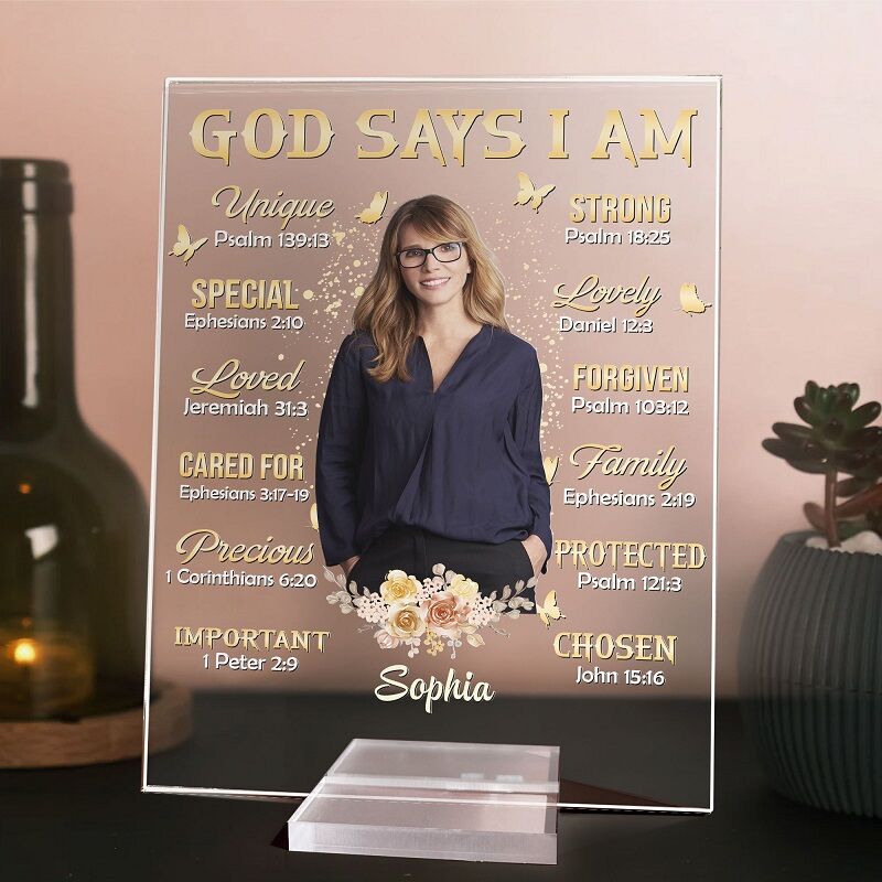 Personalized Acrylic Photo Plaque God Says I Am Unique with Custom Name Gift for Friends