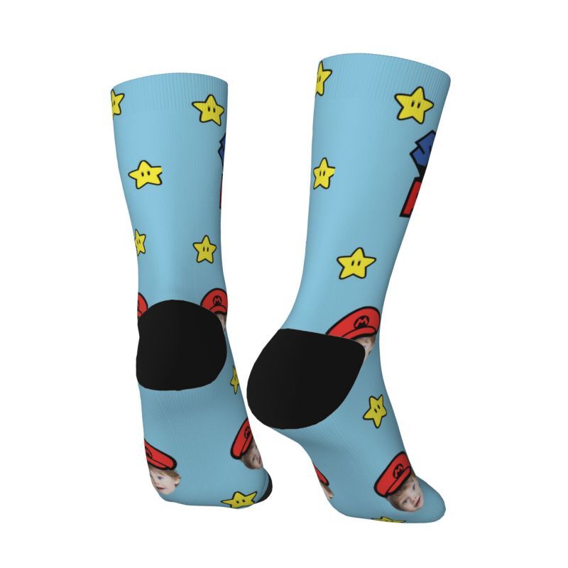 SUPER PAPA Socken mit lustigem Gesicht können mit Babyfotos ergänzt werden