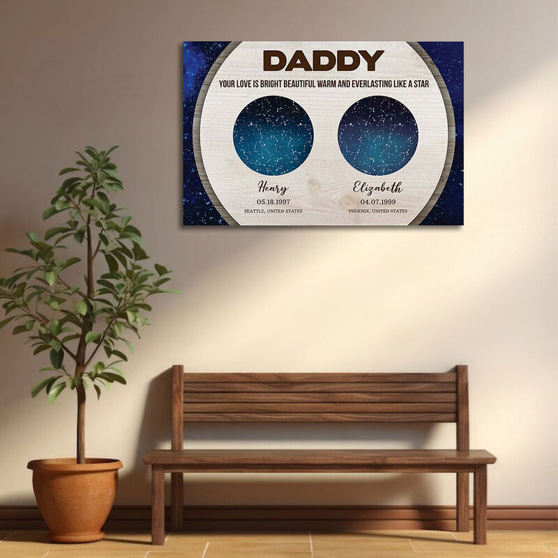 Personalized Star Map Canvas Wall Art Beautiful Gift for Dad