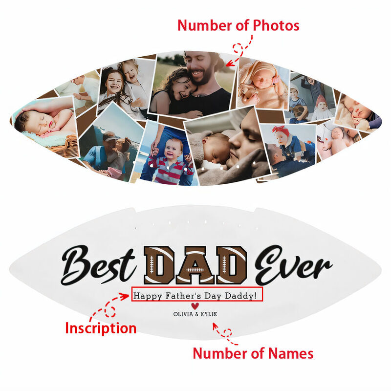 "Best Dad Ever" Personalized Football Add Photos for Dad
