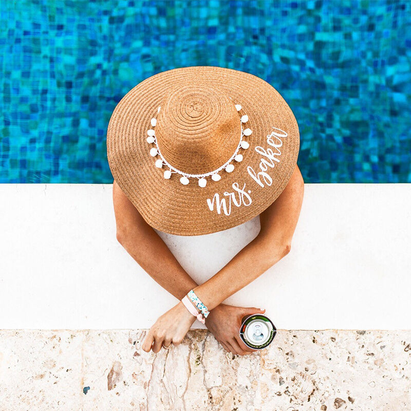 Sombrero de sol de playa personalizado con pompón de adorno Exquisito regalo de viaje para ella en vacaciones