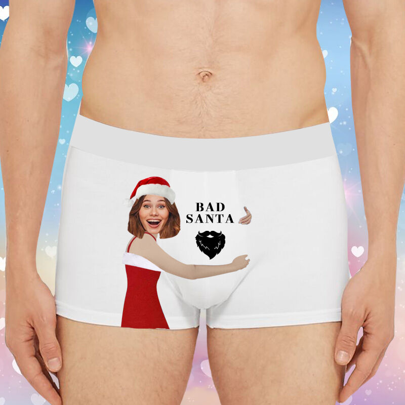 Personalisiertes Bild Herren Unterwäsche Boxershorts Interessantes Weihnachtsgeschenk "Bad Santa"