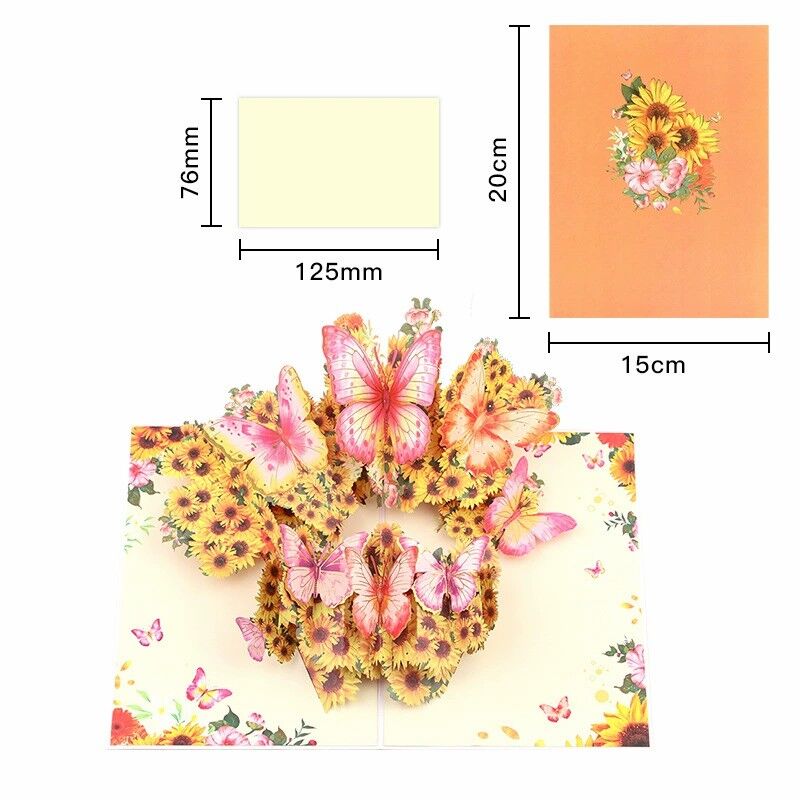 3D Pop Up Card Flying Butterflies Flowers Design Exquisite Mother's Day Gift