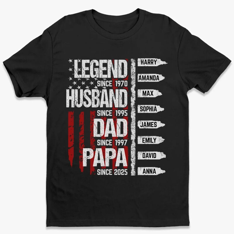 Personalized T-shirt Journey From Legend To Papa Custom Dates Design Creative Gift for Father's Day