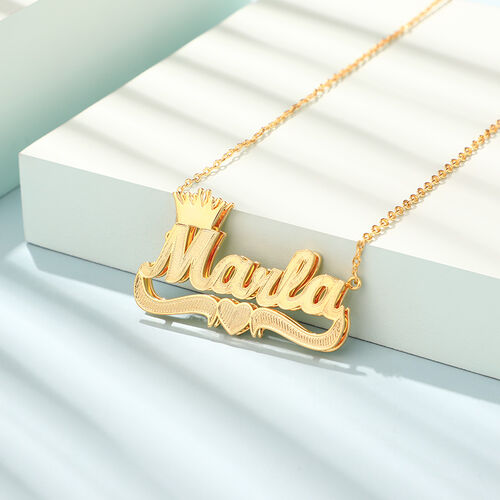 Crown Heart Double Layer Customized Name Necklace