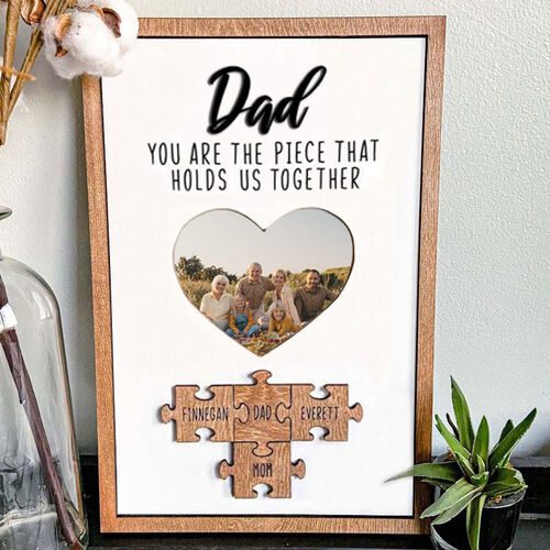 Cornice personalizzata con foto a forma di cuore e puzzle con nome per papà