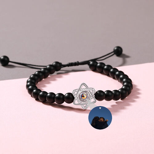 Personalized Photo Black Beaded Projection Bracelet with Hexagram