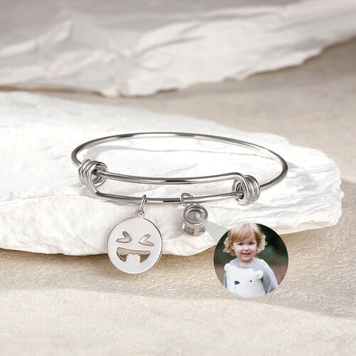 Personalized Projection Photo Bracelet with Smiley Face Charm for Mother