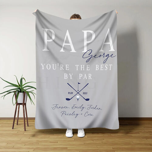 Custom Name Blanket with Golf Pattern Special Gift for Father's Day "You're The Best By Par"