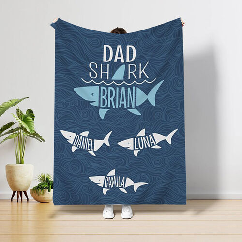 Personalized Name Blanket with Shark Pattern Cool Present for Dad