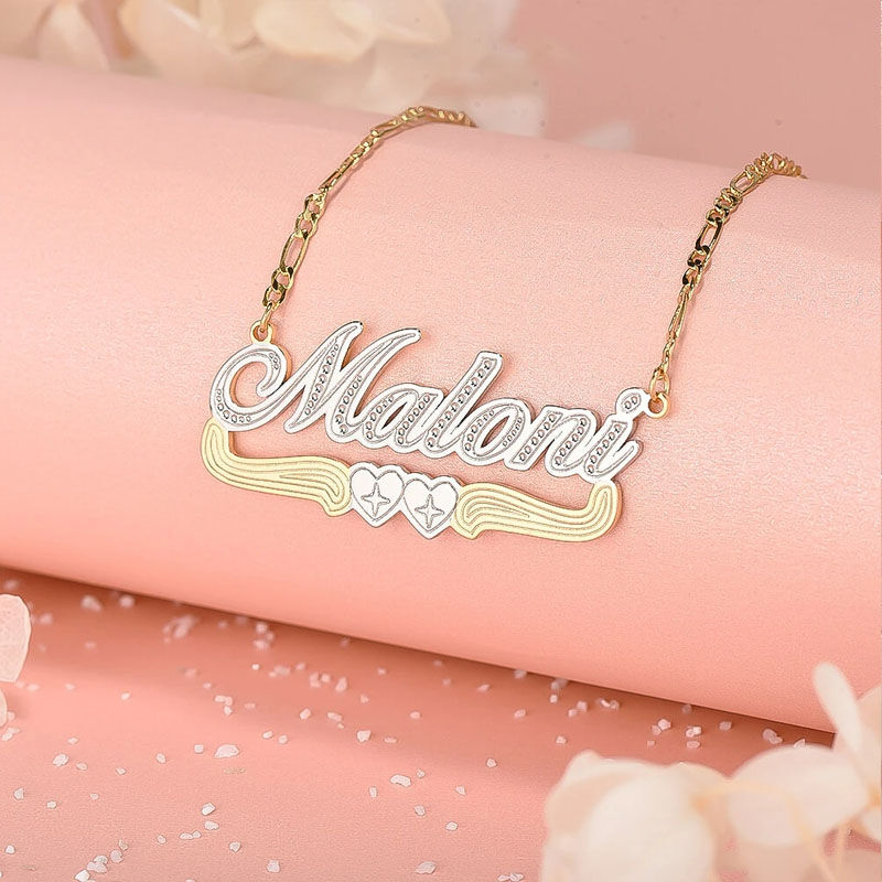 Two-Tone Heart Custom Name Necklace