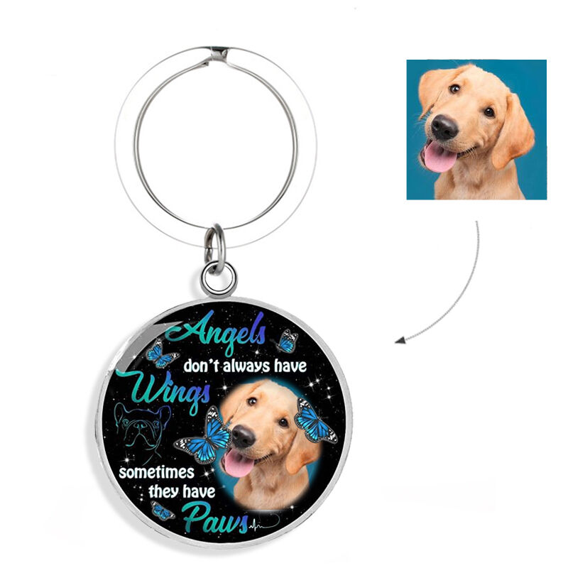 "Sometimes They have Paws" Personalized Photo Keychain