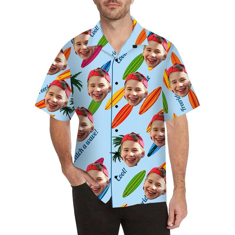 Custom Face Surfboard Men's All Over Print Hawaiian Shirt
