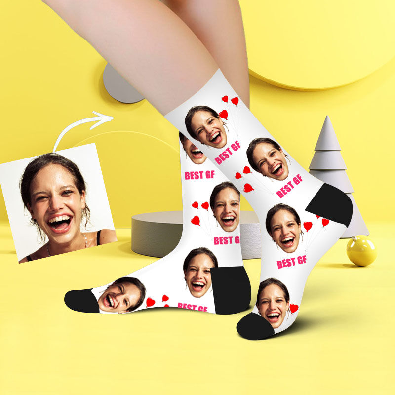 Custom Face Picture Socks Printed with "BEST GF" for Girlfriend