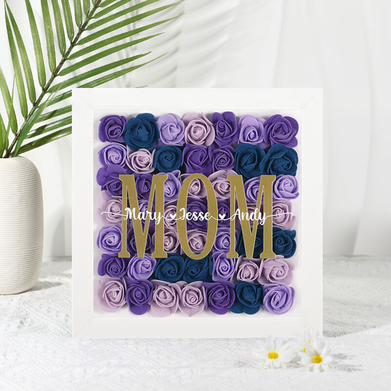 Boîte d'Ombre à Fleurs Séchées Personnalisées avec Nom Cadeau Souvenir pour Mère