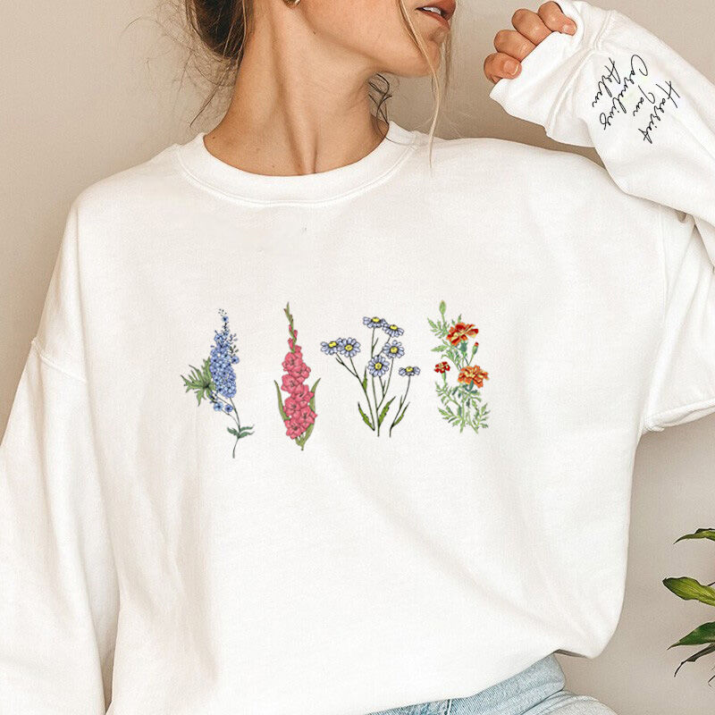 Personalized Sweatshirt with Custom Flower and Name for Mother's Day