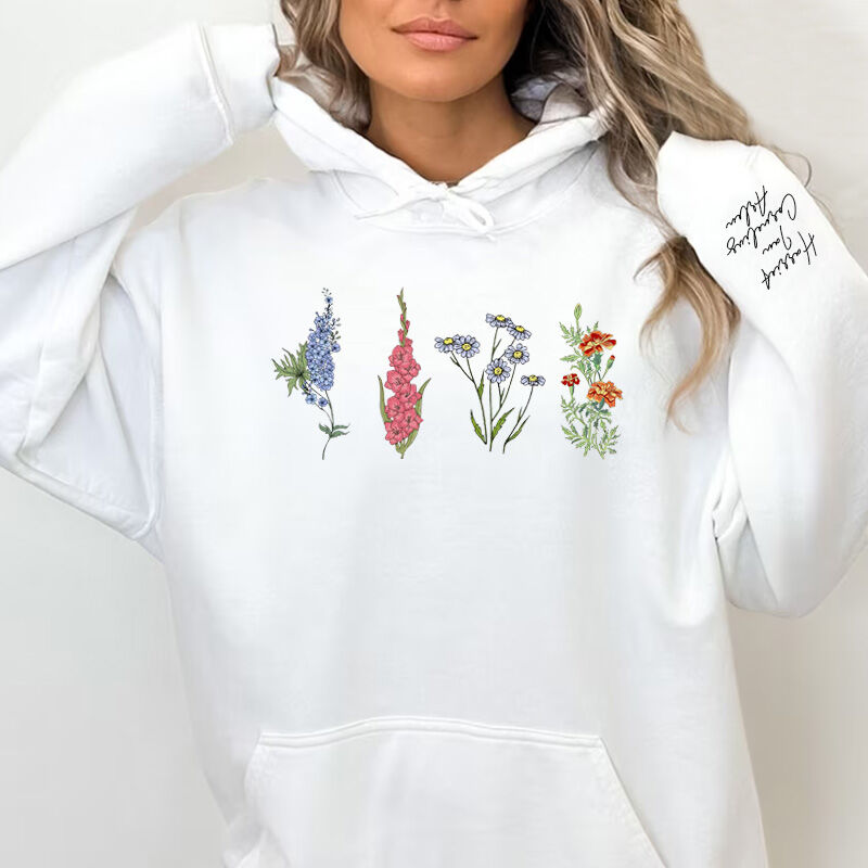 Personalized Hoodie with Custom Flower and Name for Mother's Day