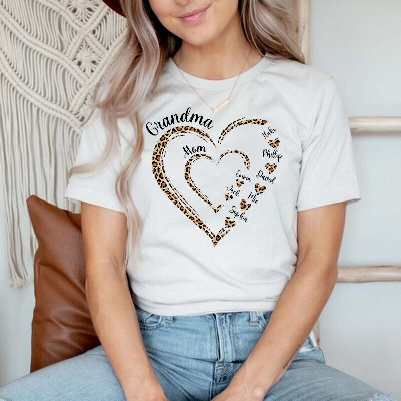 Personalized T-shirt Grandma and Mom Heart Loop Design Meaningful Gift for Mother's Day