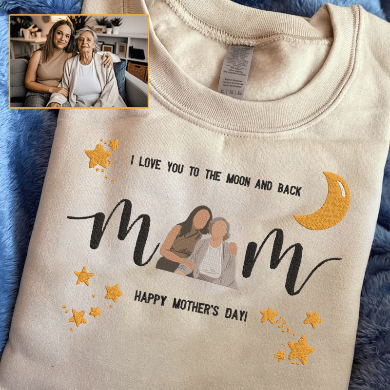 Personalisiertes Sweatshirt mit gesticktem Foto Ich liebe dich bis zum Mond und zurück Warmes Geschenk für die liebe Mama