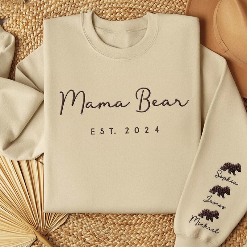 Personalized Sweatshirt Embroidered Mama Bear with Custom Baby Bear Names Warm Gift for Mother's Day