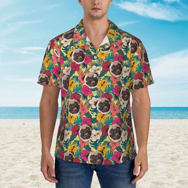 Personalisierte Gesicht Shirt benutzerdefinierte Foto Unisex Hawaii-Hemd Geschenk für Tierliebhaber