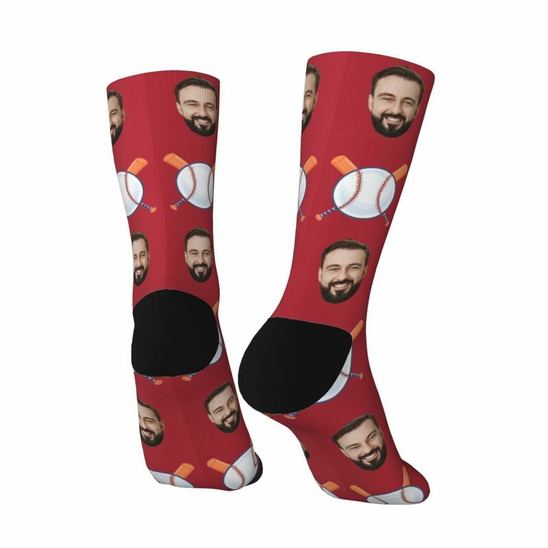 Personalized Face Socks Baseball Print Add Photo Mid-Calf Socks for Him