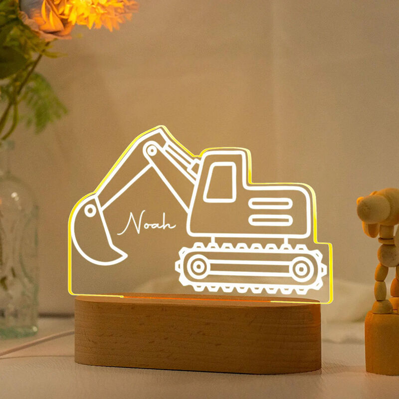 Personalized Name Night Light with Excavator Pattern Cool Gift for Child