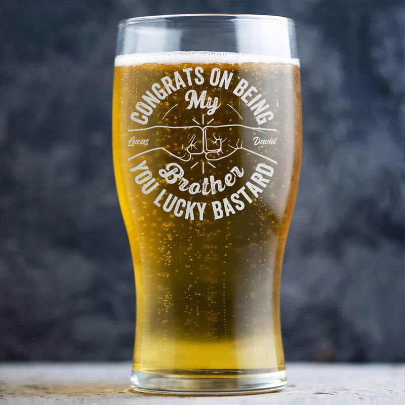 Personalized Name Beer Glass with Fist Pattern Best Gift for Brother