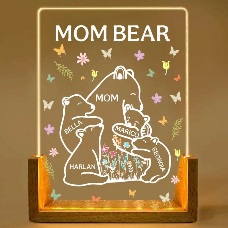 Personalisierte Name Lampe Bär Familie mit schönen Blumen Muster Nettes Geschenk für Mutter