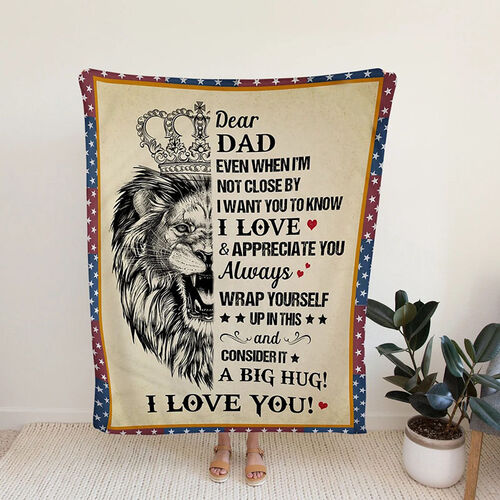 Personalized Flannel Letter Blanket Lion Crown Pattern Blanket Gift from Kids for Dad