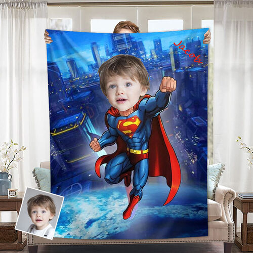 Personalized Custom Photo Blanket Cartoon Character High Altitude City Night View Background Flannel Blanket Gift