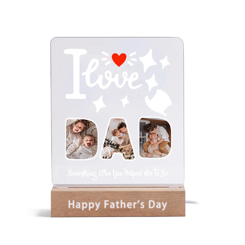 Personalized Acrylic Plaque Picture Lamp I Love DAD Design Pattern Great Gift for Father's Day