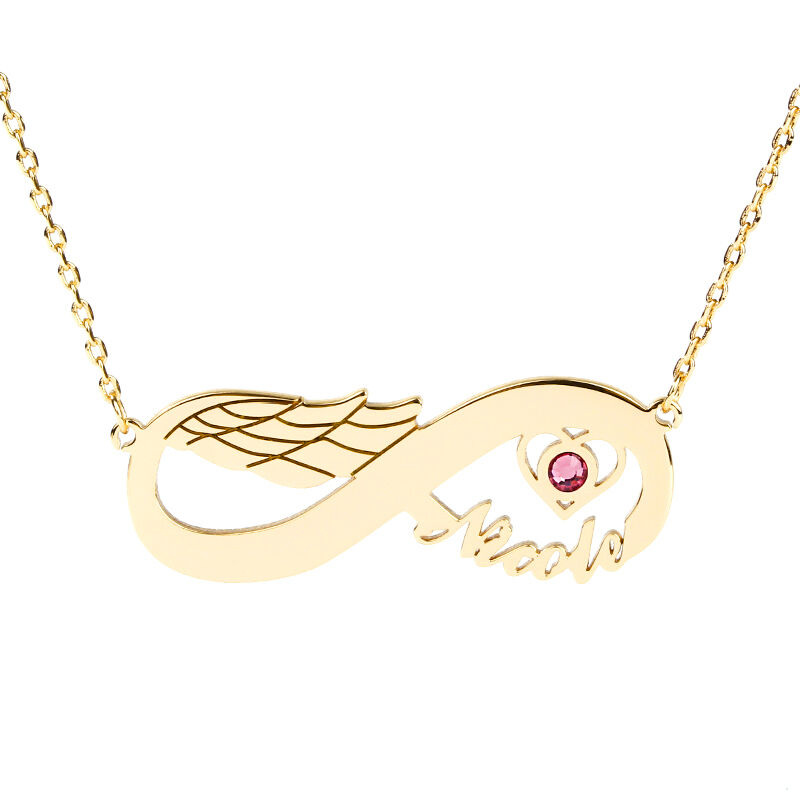 "Infinity Love" Wing Name Necklace with Birthstone