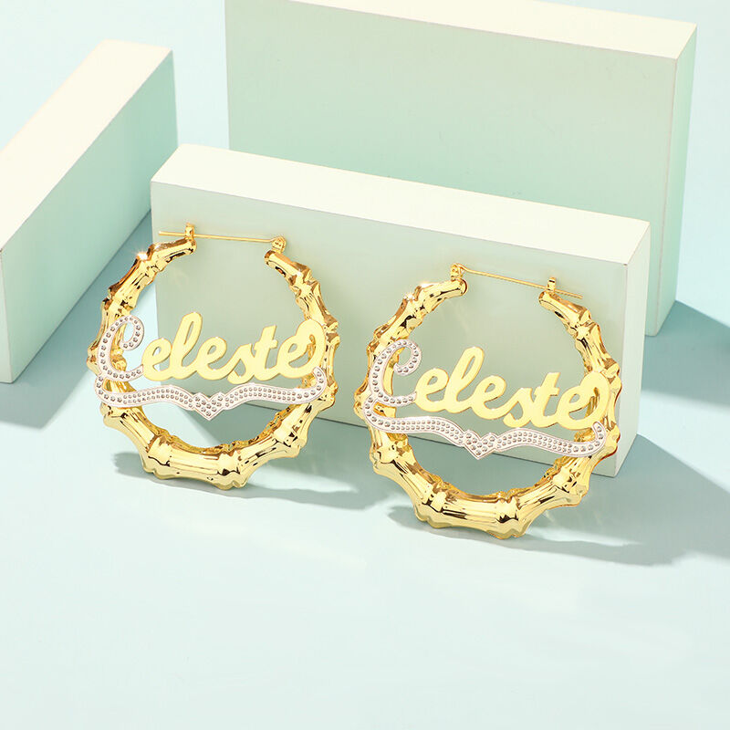 Gold Plated Personalized Bamboo Name Earrings