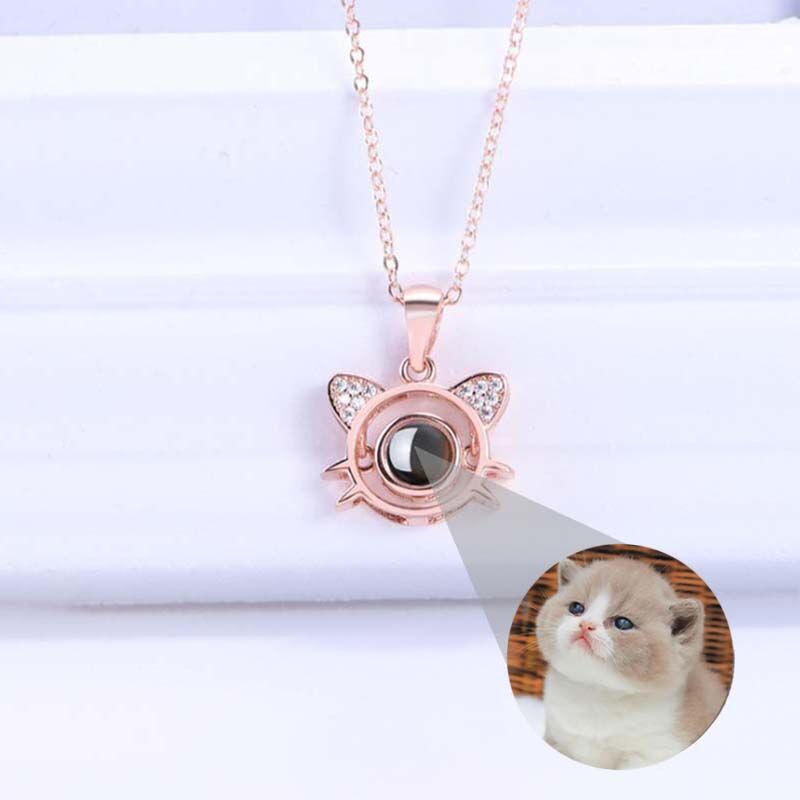 Sterling Silver Personalized Photo Projection Necklace To Pet Lover-Cute Cat