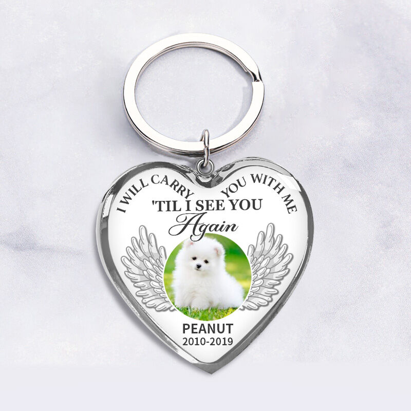 "I Will Carry You With Me" Luxury Pet Memorial Heart Custom Photo Keychain