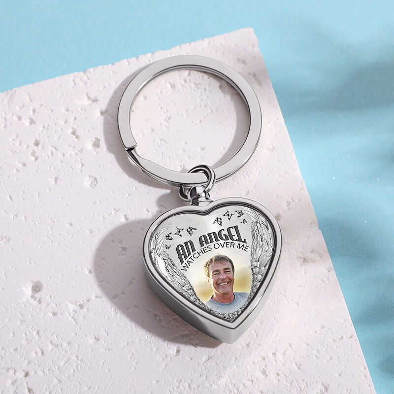 "An Angel Watches Over Me" Picture Urn Keychain