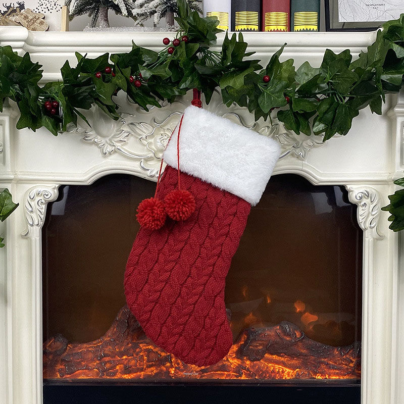 Calcetín simple navideño chimenea personalizado de nombre con pompón lindo multiples clores
