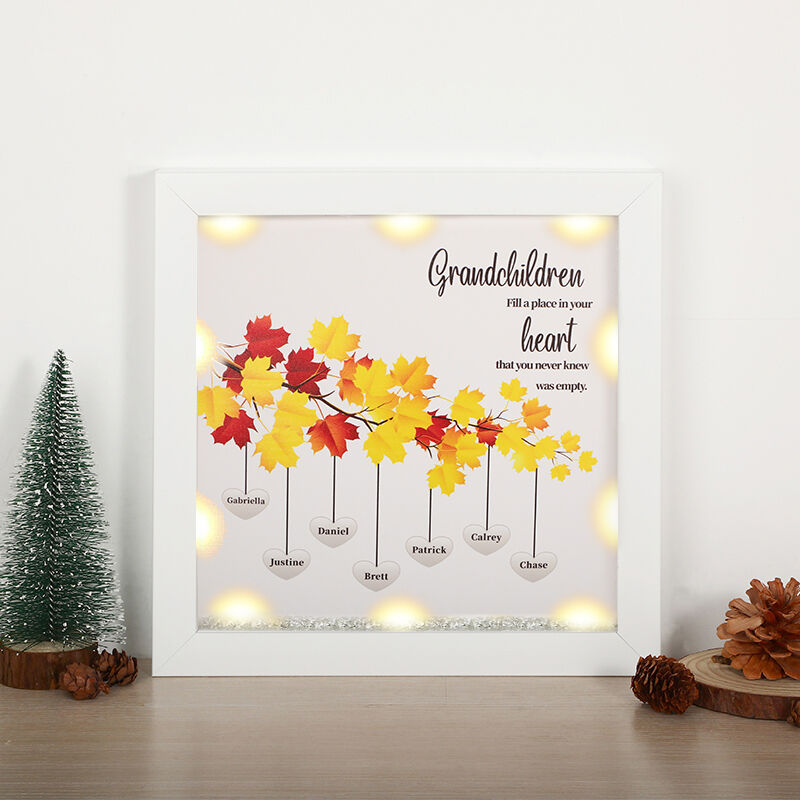 "Grandchildren Fill A Place In Your Heart" Custom Maple Leaf Name Family Tree Box Frame