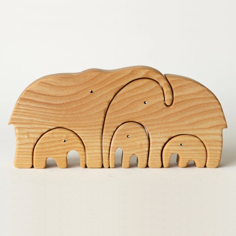 Personalized Custom Names Elephant Family Wooden Puzzle Keepsake Gift