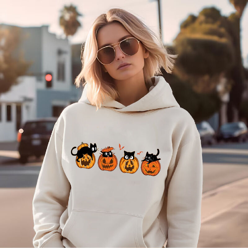 Funny Hoodie Invisible Pumpkin Cat Pattern Design Interesting Halloween Gift