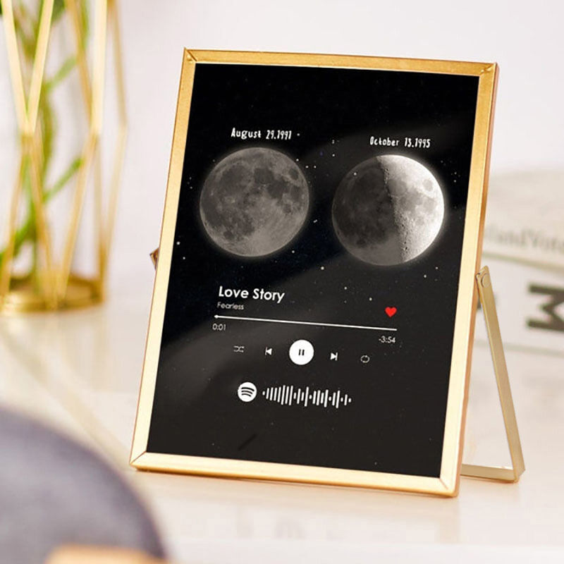 Personalized Moon Phase Photo Frame with Custom Spotify Code Interesting Gift for Couples