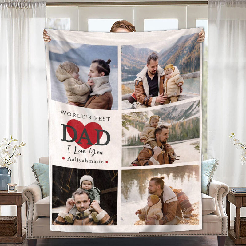 Personalized Picture Blanket with Heart Pattern Warm Gift for Dad