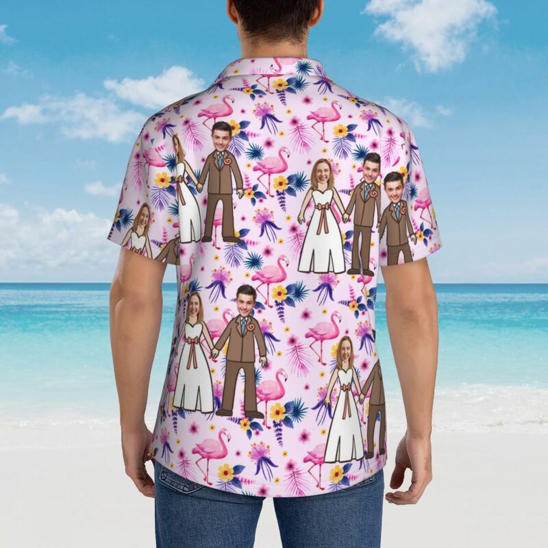 Camicie hawaiane personalizzate con foto di coppia, abiti da sposo per matrimonio in spiaggia